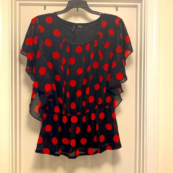 NWOT-Black Shear Top With Liner And Red Polka-dots Large-never worn - Picture 1 of 4